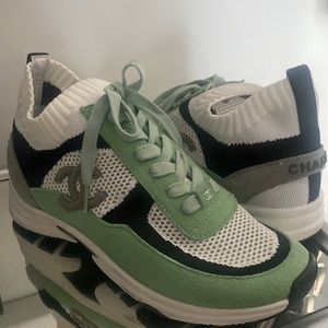 CHANEL Green and White Sneakers
